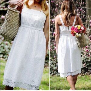 Madewell White Cotton Eyelet Tiered Midi Dress Garden Dress Cottagecore Sz 2